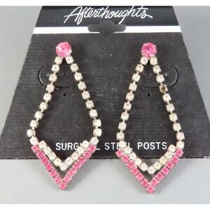 Vintage CLEAR & PINK RHINESTONE Dangle Earrings Silver Tone COCKTAIL FANCY DROP
